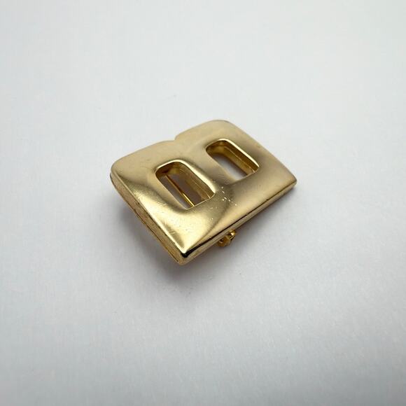Vintage 80s Heavy Gold Tone Initial Letter B Brooch Pin Minimalist Modern - Picture 3 of 8